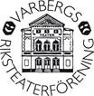 Logga från Varbergs Riksteaterförening föreställandes den gamla teaterbyggnaden samt texten Varbergs riksteaterförening som en cirkel runtomkring 
