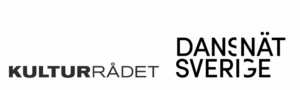 Logotyperna för Dansnät Sverige och Kulturrådet på en ljus bakgrund, med svart text till vänster och mörkgrå text till höger.